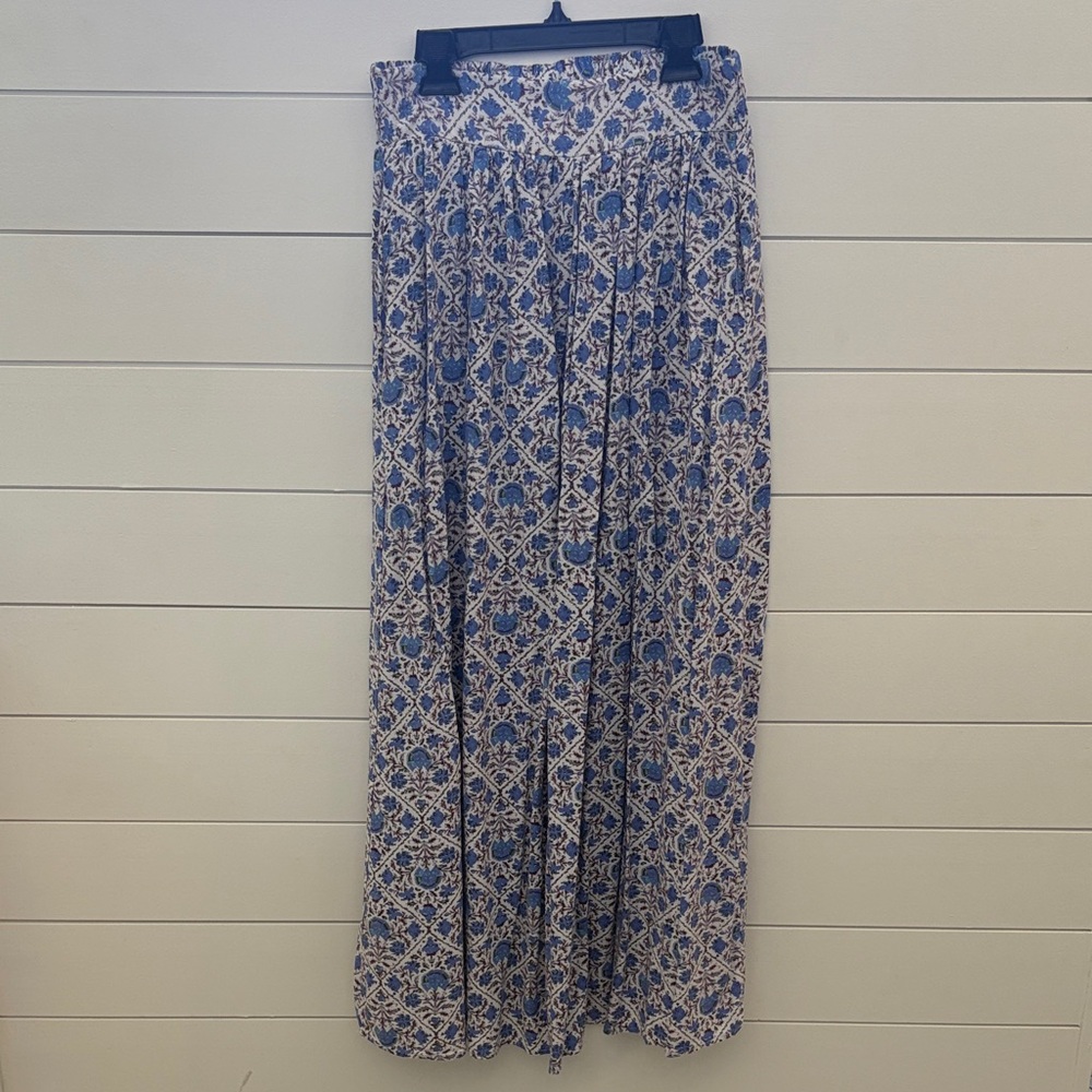 Blue and Cream Floral Maxi Skirt